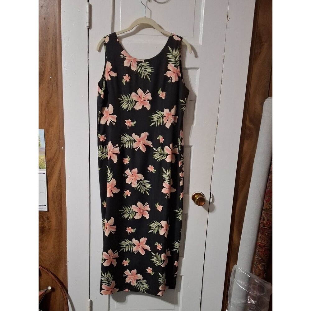 Black Maxi Dress with Pink Floral Print - Sleeveless Summer Dress (Mis315)